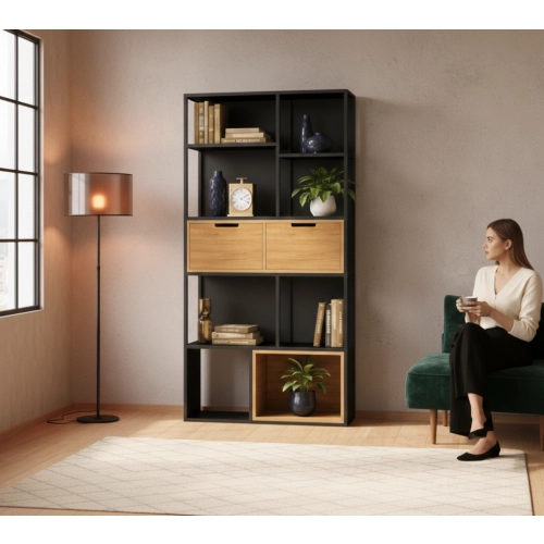 REGAŁ NA KSIĄŻKI METALOWE DREWNO LITE DĄB JESION OLCHA RNK-172